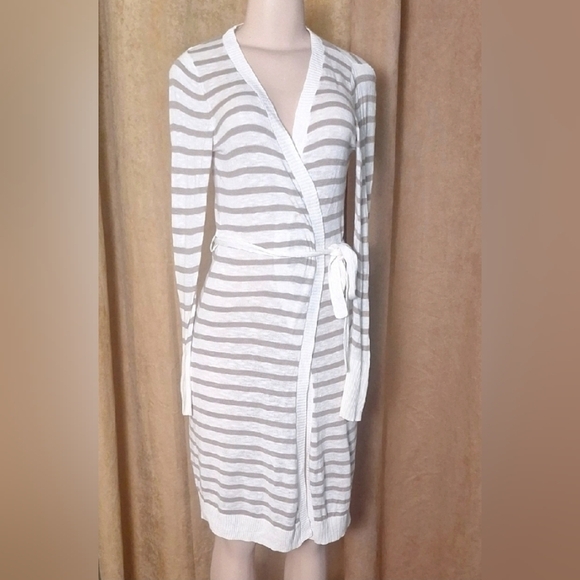 Sonoma Sweaters - Sonoma Grey and White Striped Cardigan Size Small